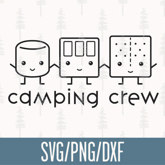 Marshmallow, Chocolate Bar, and Graham Cracker camping crew design 