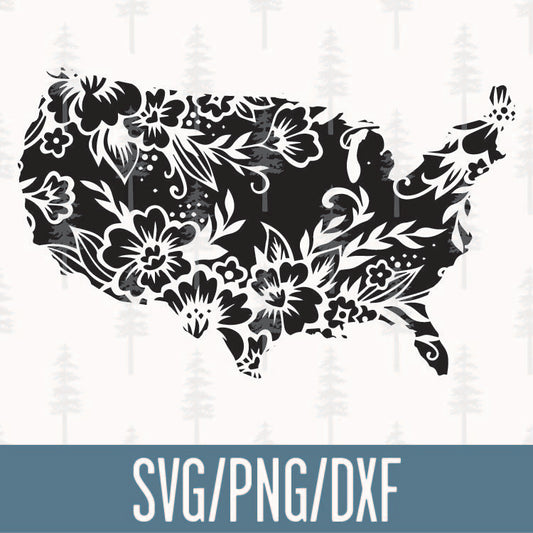 Floral USA Map SVG Cut File