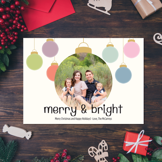 Merry and Bright Christmas Card - Editable